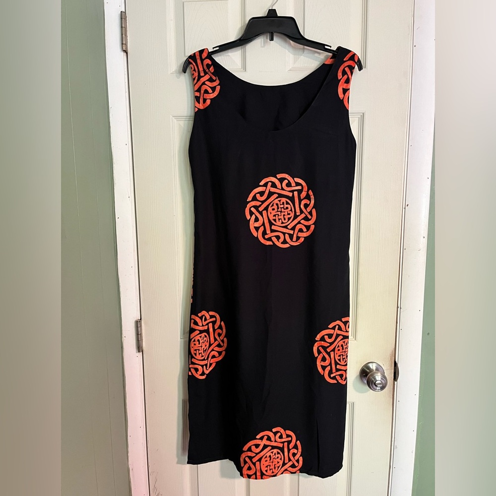 Two piece Black Dress with Hand Painted Orange Celtic Designs